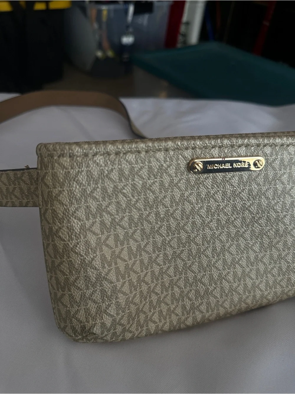 Michael Kors Beige Metallic Signature MK Crossbody Bag